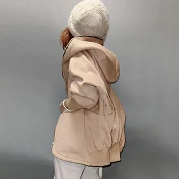 2020 Foråret Afslappet Kvinder Harajuku Hættetrøjer Sweatshirt Pels Zip Op Overtøj Hætteklædte Jakke Plus Size Outwear Toppe Simpel Brun