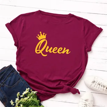 Plus Size t-shirt S-5XL Nye dronningens Krone Print T-Shirt til Kvinder Shirts Bomuld O Hals kortærmet t-Shirts Sommer T-Shirt Pink Toppe