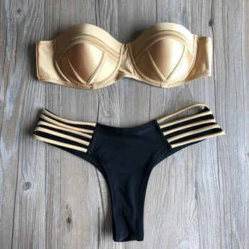 2019 Sexet Bandeau Bikini Sæt Stropløs Kvindelige Badedragt G-Streng Sort Bikini Kvinder Push Up Badetøj Backless Badedragt