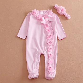 Kid tøj 0-3 måneder baby pige tøj-T-shirt Bukser Konjunktion+Pandebånd Bomuld Blomster dekoration Cuit bebe fille