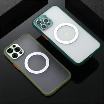 Magsafe Trådløs Opladning, Luksus Phone Case For iPhone 11 12 Mini Pro Max antal Gennemsigtig Mat Kamera Linse Beskyttelse bagcoveret