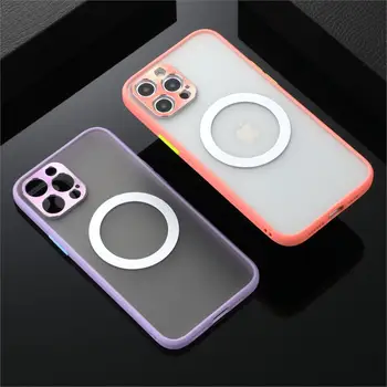Magsafe Trådløs Opladning, Luksus Phone Case For iPhone 11 12 Mini Pro Max antal Gennemsigtig Mat Kamera Linse Beskyttelse bagcoveret
