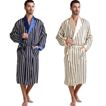 Herre Silke Satin Pyjamas Pyjamas Pyjamas Nattøj Robe Klæder Natkjole Loungewear U. S. S M L XL 2XL 3XL Plus Striped_ Gaver