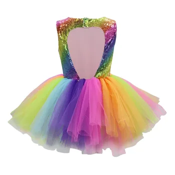 Pailletter Baby Piger Tutu Kjole, Stribet Vest Rainbow Prinsesse Kostume til Børn Halloween Jul Prom Kjoler, Rygløs Tøj