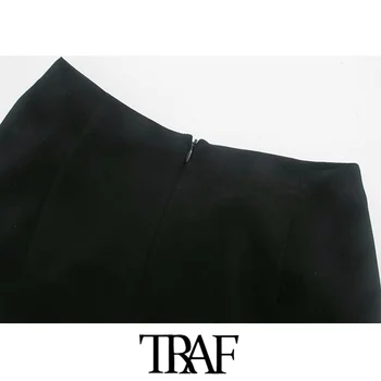 TRAF Kvinder Chic Mode Med Knude Plisserede Wrap Midi-Vintage Nederdel med Høj Talje, Lynlås i Ryggen Slids Kvindelige Nederdele Mujer
