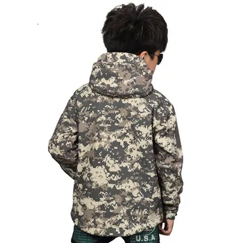 Offentlig Børn Taktiske Haj Hud Softshell Camouflage Hooded Coat Kids Sport Camping Vandtæt Tøj Frakke Jakker