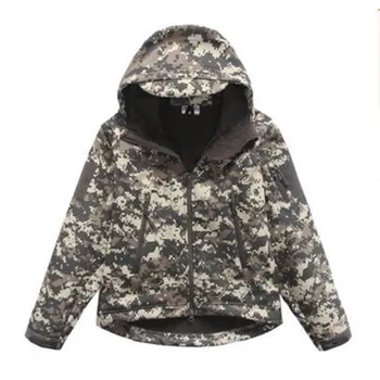 Offentlig Børn Taktiske Haj Hud Softshell Camouflage Hooded Coat Kids Sport Camping Vandtæt Tøj Frakke Jakker