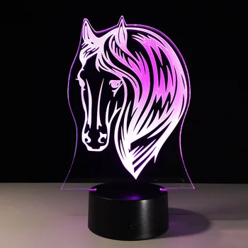 Hest 3D-Lampe Pony 7 farveskift LED USB Akryl Lille Nat Lys Indendørs Atmosfære Lampe For Kids Legetøj Og Gaver Drop Skib