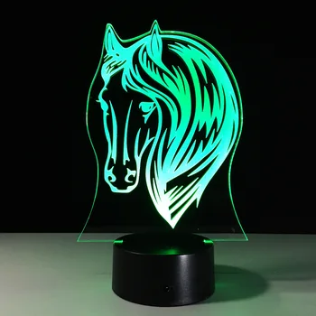 Hest 3D-Lampe Pony 7 farveskift LED USB Akryl Lille Nat Lys Indendørs Atmosfære Lampe For Kids Legetøj Og Gaver Drop Skib
