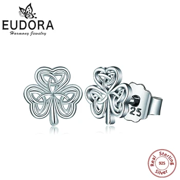 Eudora 925 Sterling Sølv Celtics knude Shamrock Elegante Øreringe Unikke stud øreringe Smykker til pige Gaver Fine smykker