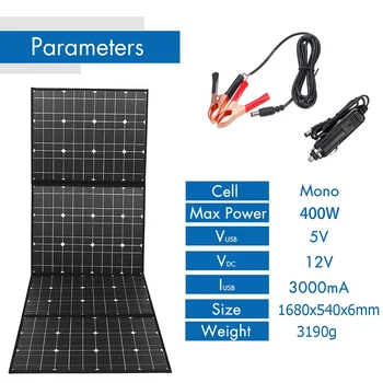 18V 400W Solar Panel USB-Udgang Monocrystallinel Vandtæt Solceller Folde Pakke med 10/20/30/40/50A/60A Controller