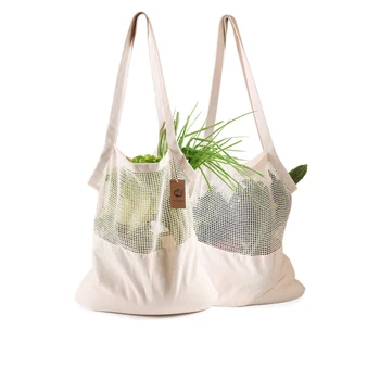 Øko-venlige Bomuld Shopping Taske Ecobag Frugt Og Grøntsager Skulder Bomuld Mesh Taske Lang Bærbare Bomuld Taske
