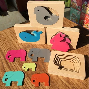 Træ legetøj i 3D Puzzle-Tegnefilm Dyr, Multi-lag puslespil børn Montessori tidlig uddannelse kognitive puslespil dyr indførelse