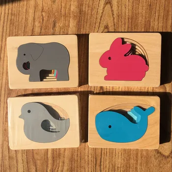 Træ legetøj i 3D Puzzle-Tegnefilm Dyr, Multi-lag puslespil børn Montessori tidlig uddannelse kognitive puslespil dyr indførelse