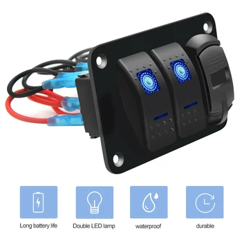Universal 3-Bande Skifte Rocker Switch Panel-Dual USB LED-Lys Rød/Grøn/Blå DIY klistermærke til Bil, Båd Marine RV Lastbil LED
