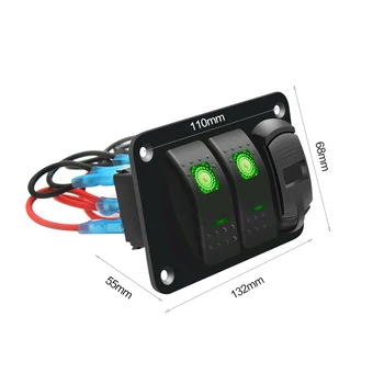 Universal 3-Bande Skifte Rocker Switch Panel-Dual USB LED-Lys Rød/Grøn/Blå DIY klistermærke til Bil, Båd Marine RV Lastbil LED