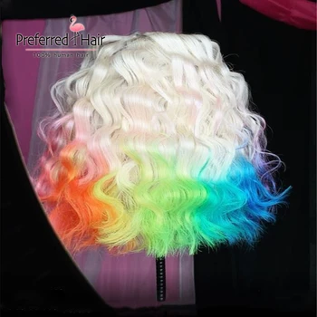 Foretrukne Rainbow kort bob Wig Lilla Ombre Gennemsigtige Blonder Parykker Til Kvinder Remy Brasilianske Dyb bølge Menneskelige Hår Blonder Foran Parykker
