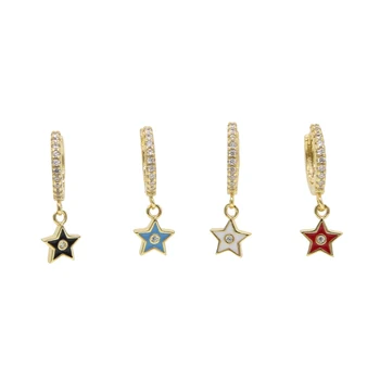 Mode minimal fine pige kvinder Julegave smykker 4 farver farverig emalje søde stjerne dråbe øreringe