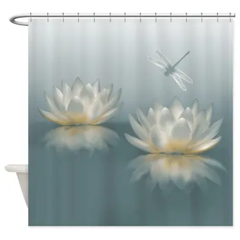Lotus og Dragonfly Dekorative Stof badeforhæng