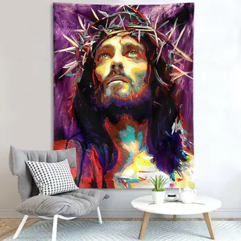 Olie Maleri Style Portræt af Jesus Gobelin vægtæppe til stuen Dorm
