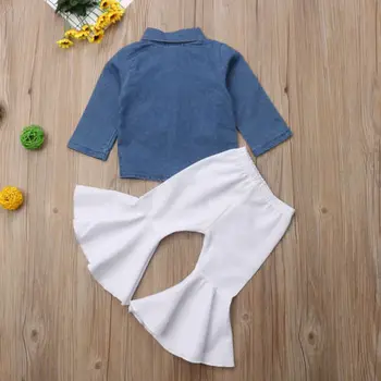 Mode Toddler Spædbarn Baby Pige Casual Outfits Med Denim, Toppe+Blusset Lange Varme Bukser Piger Tøj Sæt