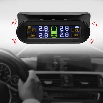 Bil dæktrykskontrolsystemet Sol TPMS-Tire Pressure Monitoring System Med 4 Eksterne Sensorer, Temperatur Advarsel Brændstof Spar