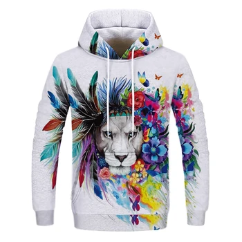 Dominerende Løve Mænd, kvinder, Børn Hætteklædte Jakke Fashion Sweatshirts og Hættetrøjer Efterår og vinter Tiger, Løve dyr Udskrivning tøj