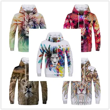 Dominerende Løve Mænd, kvinder, Børn Hætteklædte Jakke Fashion Sweatshirts og Hættetrøjer Efterår og vinter Tiger, Løve dyr Udskrivning tøj