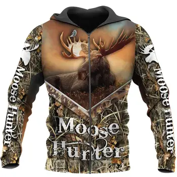 Moose Hunter 3D-Over Trykt Hoodie For Mænd/Kvinder Harajuku Retro Mode hooded Sweatshirt Casual Jakke Pullover KJ015