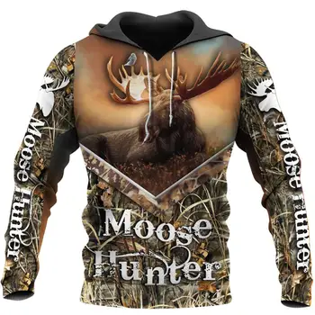 Moose Hunter 3D-Over Trykt Hoodie For Mænd/Kvinder Harajuku Retro Mode hooded Sweatshirt Casual Jakke Pullover KJ015