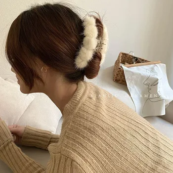 Nye hårnål koreanske elegant temperament efteråret og vinteren mink plys fange klip net red tilbage hoved mink hair ins hair fange Kvinder