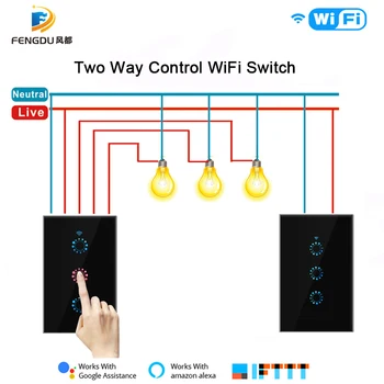 1 2 3Gang 2-Vejs WiFi Smart Touch lyskontakten OS eWeLink Intelligente Trådløse kontakt på Væggen stemmestyring Alexa, Google Startside