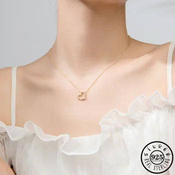 925 Sterling Sølv Cubic Zircon Hjerte Form Vedhæng Erklæring Guld Farve Forgyldt Kæde CZ Krave Halskæde til Kvinder