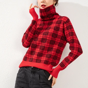 Nye Elegante Kvinder Efterår/Vinter Stabling Krave Ind Pullover Sweater Stor Størrelse Løs Strik Pullover Sweater Bunden Shirt