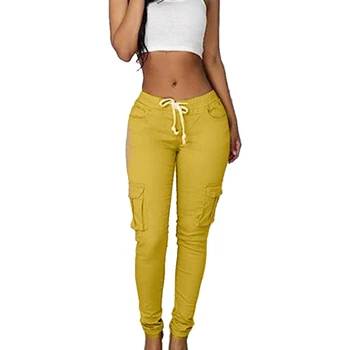 NIBESSER 2021 Foråret snøre i Taljen Afslappet Kvinder Bukser Solid Blyant Bukser Multi-Lommer Plus Size Straight Slim Fit Bukser