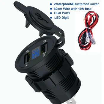 12-24V Dual-Port USB-Oplader til strømstik Adapter LED Display Socket Bil, Motorcykel Output 5V2.1A Oplader til Auto DIY Dele