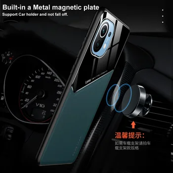 Bil Magnetiske tilfældet for Xiaomi Mi-11 tilfælde silikone blød tpu bumper spejl læder taske til Xiaomi 11 360 bagcoveret Mi 11 5g sag