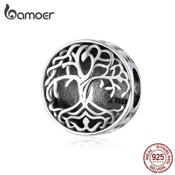 Bamoer 925 Sterling Sølv Tree of Life Charme for Originalt Sølv Armbånd Gennembrudt Vintage Perler til smykkefremstilling SCC1457