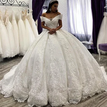 Luksus Bryllup Kjoler, Blonder Pynt Plus size Vestidos De Noiva White Bride Dress 2020 свадебное платье Lace Up Wedding dress