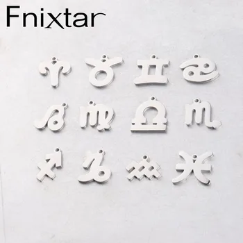 Fnixtar 15mm DIY Konstellation Charms-Spejl Poleret Rustfrit Stål Tolv Stjernetegn Vedhæng DIY Smykker 12pcs/masse