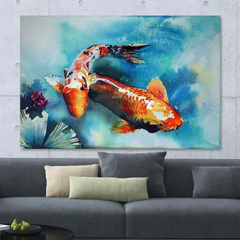 Moderne Kinesisk Stil Lærred Maleri Heldig Fisk Malerier Koi Fisk Plakat Dyr Plakater og Prints for boligindretning, Kunst på væggene