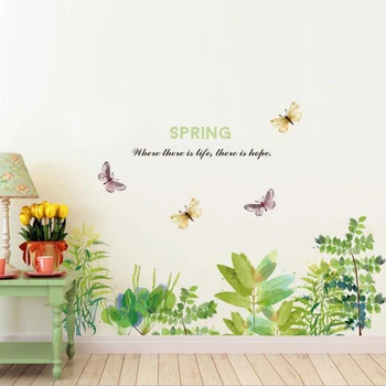 DIY Butterfly Flower Græs Haven Wall Sticker Stue Køkken Home Decor Grænsen Decals PVC Fodpanel Mærkat kunst Vægmaleri