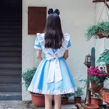 VEVEFHUANG Spil Wonderland Part Cosplay Alice Kostume Animationsfilm Tøsedreng Stuepige Uniform Søde Lolita Kjole Halloween Kostumer Til Kvinder
