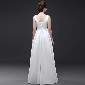 Kvinders bryllup part kjole plus size o hals satin snøre hvid lang formel prom kjole til aften i det Nye År elegante cocktail kjole
