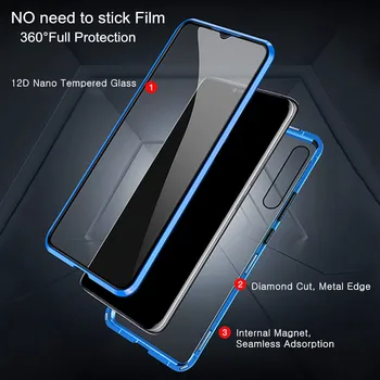Magnetisk cover til Xiaomi Mi 9 Lite Tilfælde Mi A3 Dobbelt-Sidet Hærdet Glas Fuld Beskytte Dække Sagen for Xiaomi Mi A3 Mi9 Lite Sag