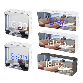 Nye LED-Spejl Vækkeur med Lysdæmper Snooze-Temperatur-Funktionen for Soveværelse, Kontor Rejse Digitale Hjem Dekoration Ur