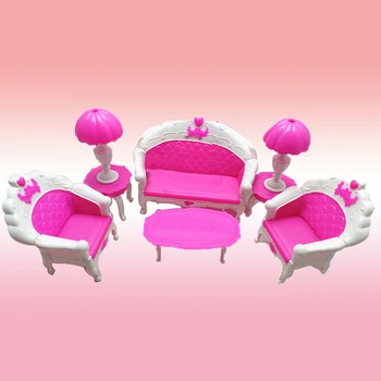 6stk Mini-Dukkehus Møbler, Stue Stue Sofa, Stol, Sofa bordlampe Te Tabel Dukke Hus Tilbehør til Barbie Dukke Toy