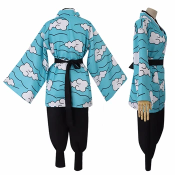 Anime Demon Slayer Kimetsu ingen Yaiba Kamado Tanjirou Urokodaki Sakonji Cosplay Kostume Himmel Blå Kimono Uniform Helloween Outfit