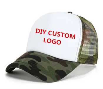 Nye DIY Brugerdefinerede LOGO Mesh Trucker Hatte Åndbar Patchwork Camo Army Grøn Baseball Caps med tryk Logo Snapback Hatte