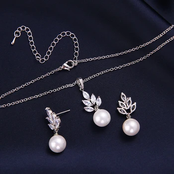 Mode Simuleret Perle Øreringe Halskæde Sæt med AAA-Blomst med Zirkonia Krystal Elegante Kvinder Bryllup Tilbehør Gave